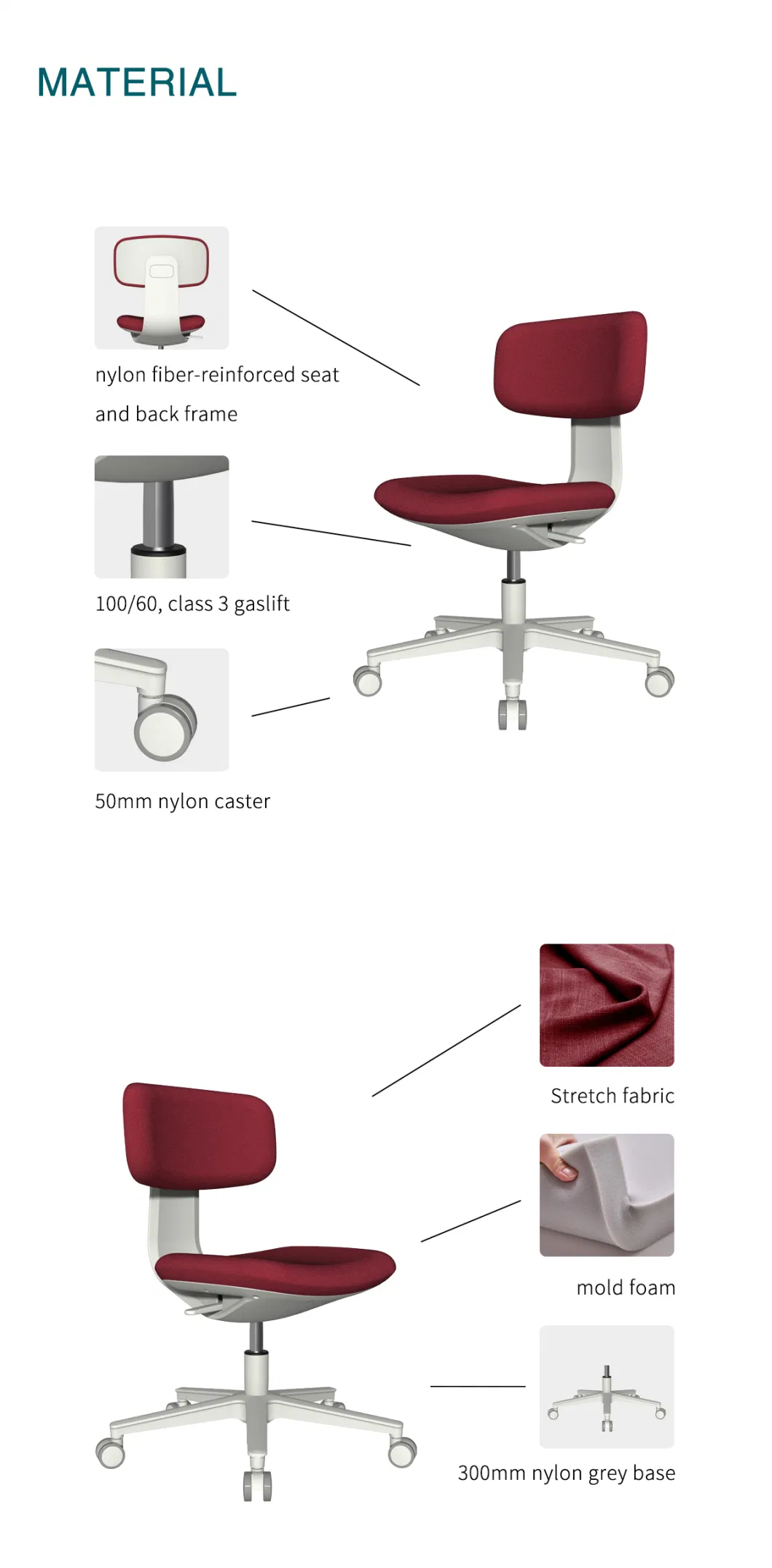 Small Size Waiting Chair Office Furniture Staff Chair Low Price Secretarial Chair Grey Cover Fabric Upholstery Chair