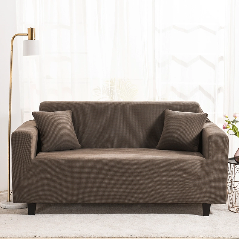 OEM Bear Brown Furniture Sofa Covers Spandex Jacquard Fabric Small Checks Anti-Slip Furniture Protector Sofa Covers