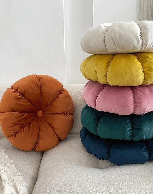 Handmade Pleated Sofa Cushion Velvet Pumpkin Cushion Futon Office Chair Cushion Bay Window Pillow