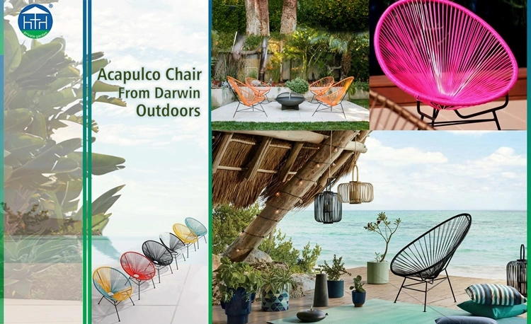 Patio Poly Rattan Metal Modern Style Egg Shape Moon Seat Set Acapulco Chair