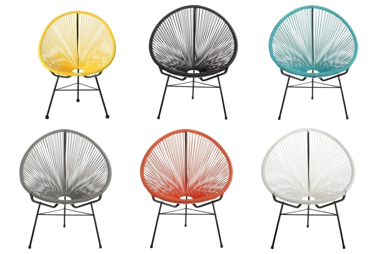 Patio Poly Rattan Metal Modern Style Egg Shape Moon Seat Set Acapulco Chair