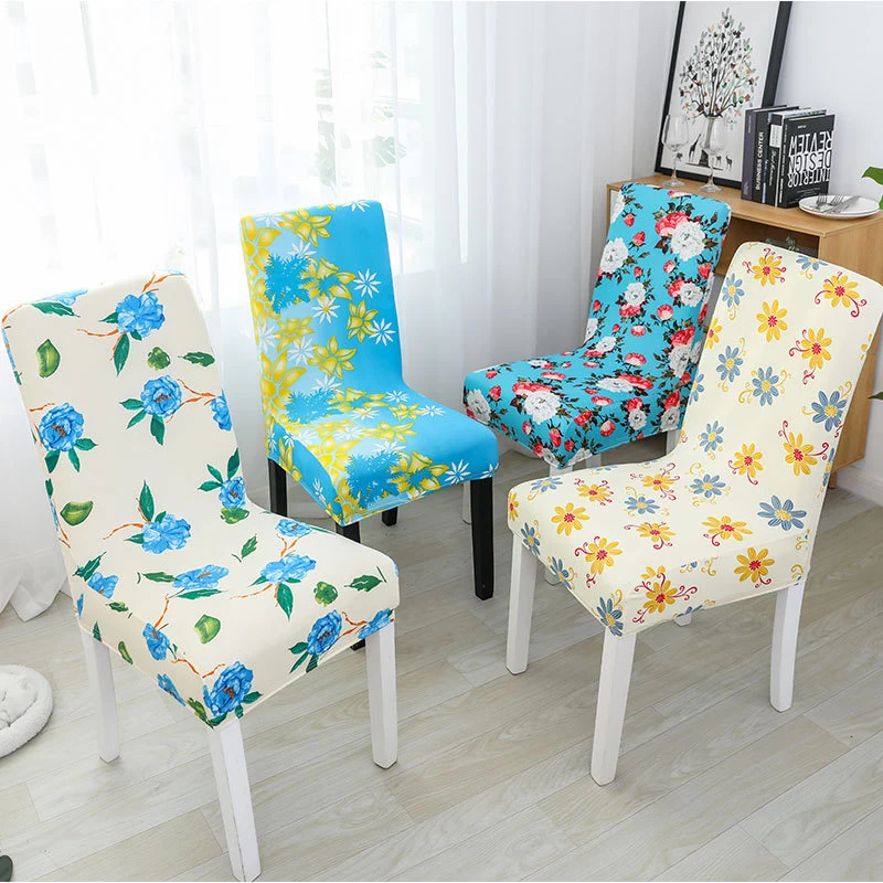 Soft Spandex Fit Stretch Dining Room Chair Covers with Printed Pattern