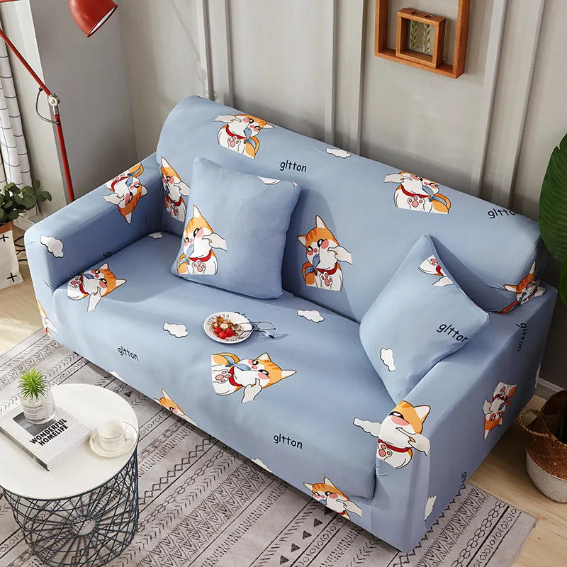 Machine Washable Spandex Furniture Protector Flower Fabric Anti Slip Sofa Chair Slipcover with Elastic Bottom for 3 Cushion Couch
