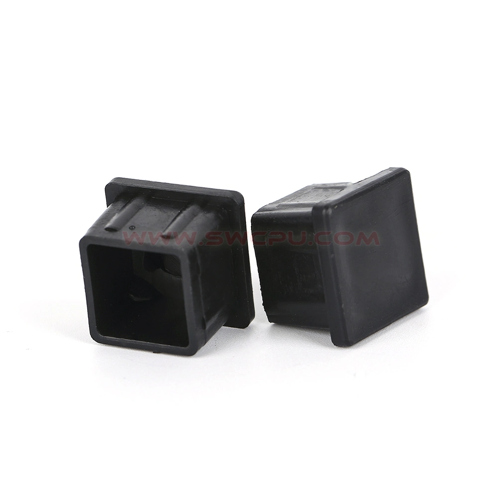 Custom-Made Aging Resistant Black Square Pipe Plastic End Caps / Cover with Thread