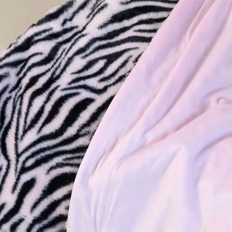 Zebra Print Fake Rabbit Fur Blanket of Throw Hoodie Bedding