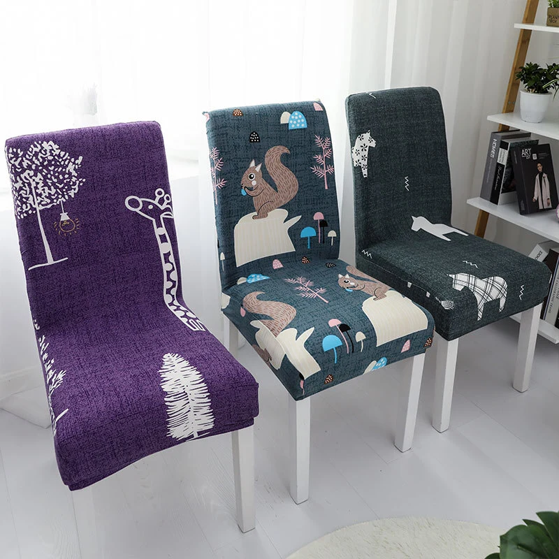 Soft Spandex Fit Stretch Dining Room Chair Covers with Printed Pattern