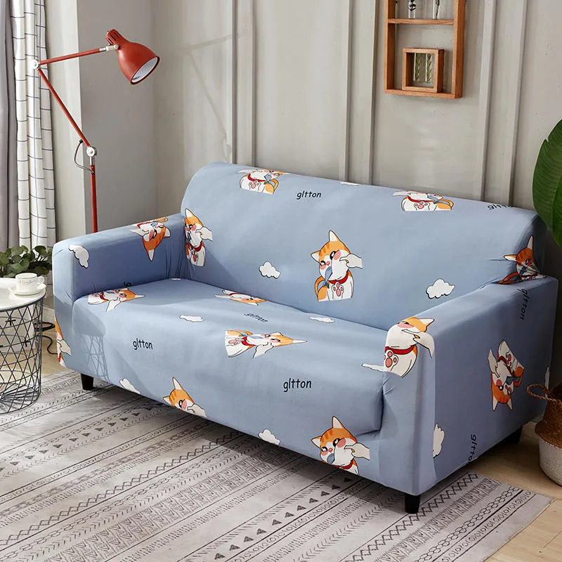Machine Washable Spandex Furniture Protector Flower Fabric Anti Slip Sofa Chair Slipcover with Elastic Bottom for 3 Cushion Couch