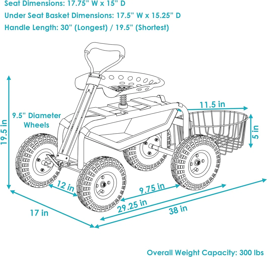 Rolling Garden Cart Scooter with Work Seat and Wheels