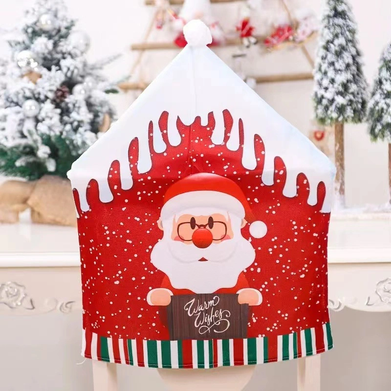 2023 Cartoon Home Like Christmas Chair Covers Santa Elk Snowman Chair Back Decoration for Dining Room Kichten