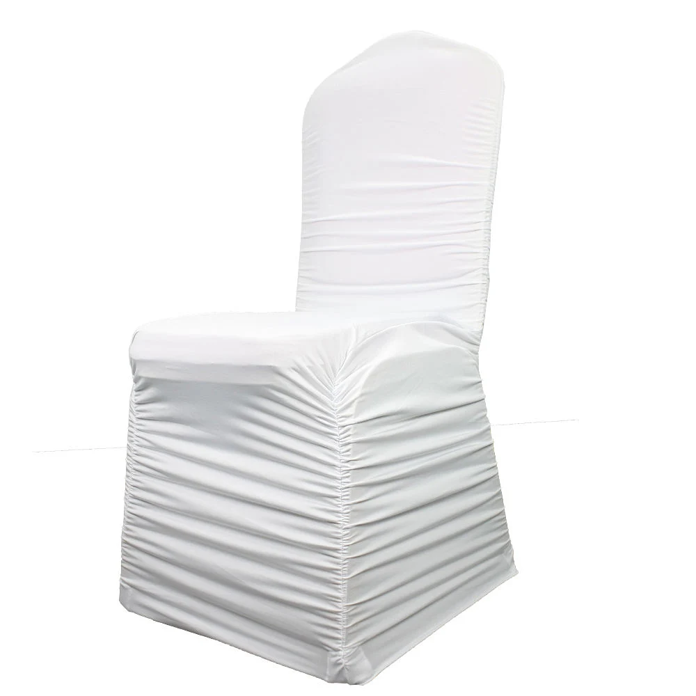 Luxury White Stretch Spandex Ruched Banquet Wedding Slipcovers Chair Covers