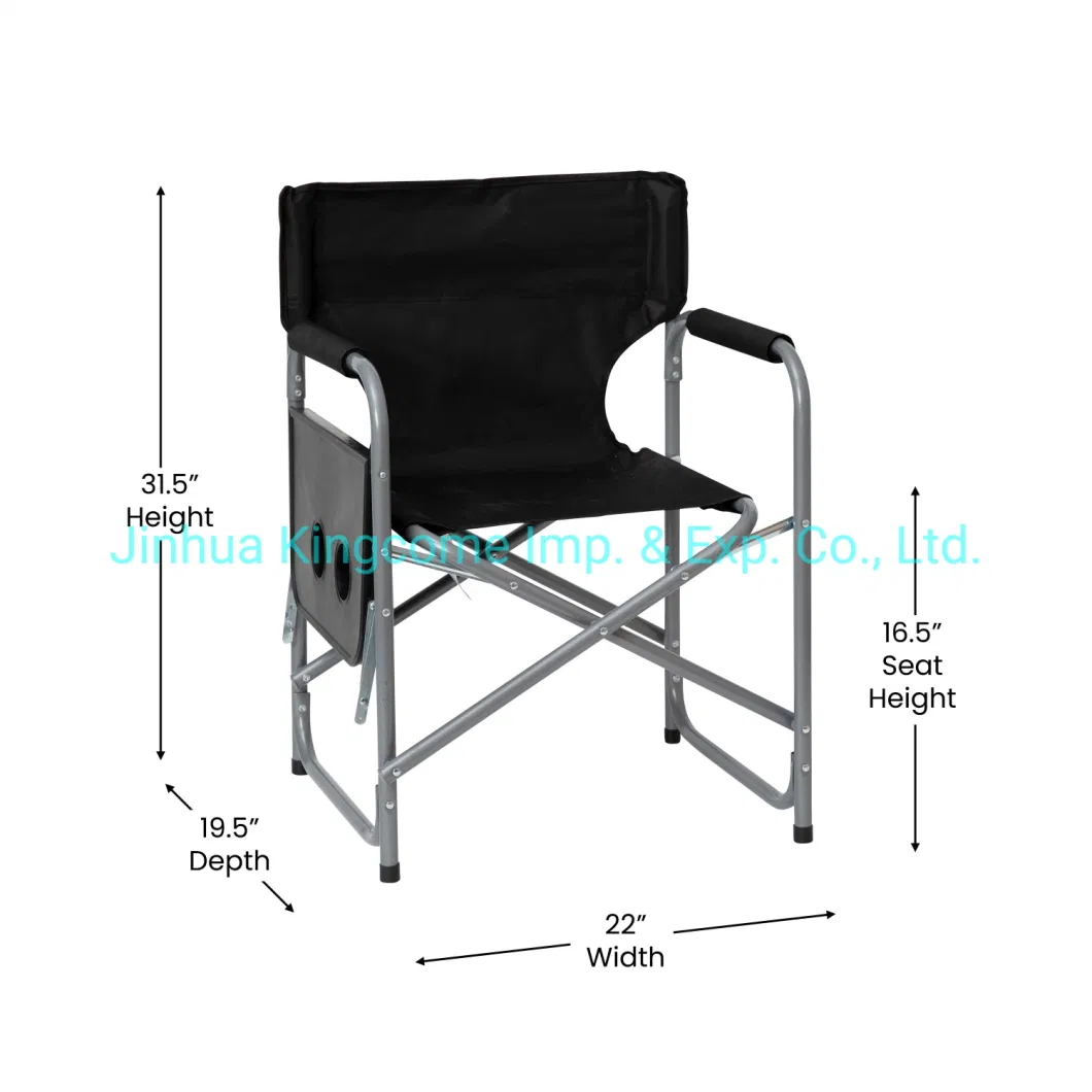 Folding Black Director&prime; S Camping Chair with Side Table and Cup Holder Fishing Chair