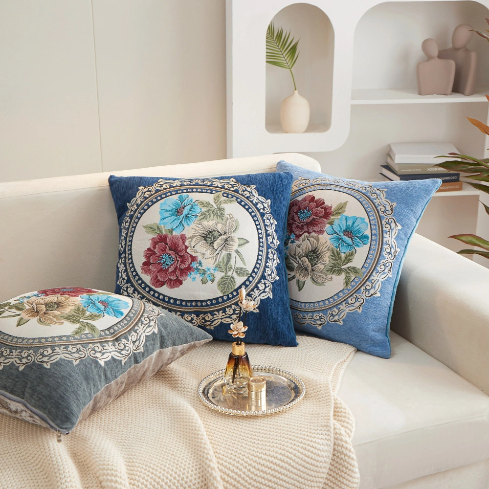 Elegant Chinese Style Cushion Cover with White Magnolia Pattern, Perfect for Living Room Sofa