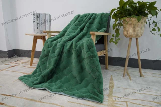 100%Polyester Jacquard Mink Fur Blanket of 2-Color Mixed Bedding Set Throw