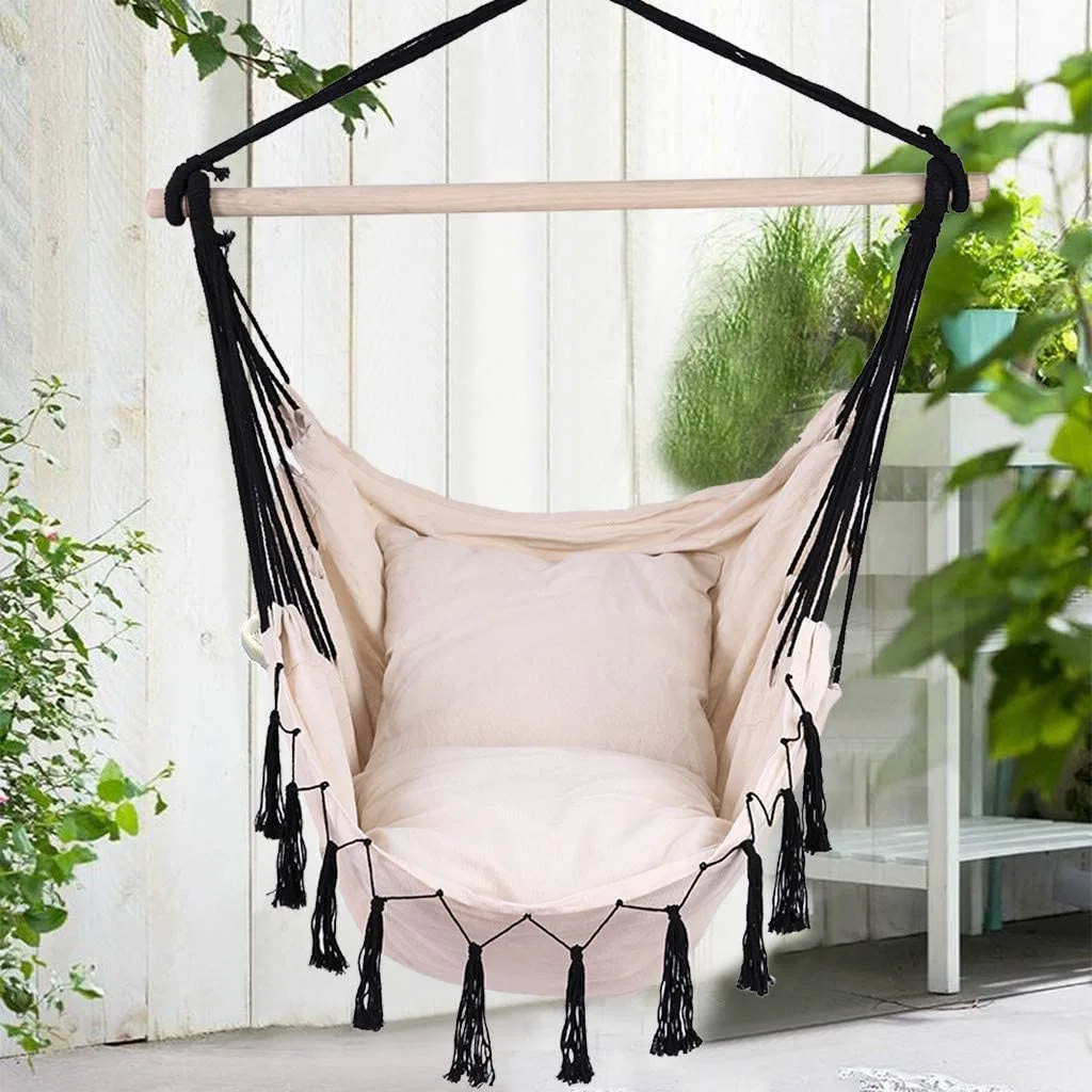 Nature Canvas Patio Garden Swing Chair with Extra Large Cushions