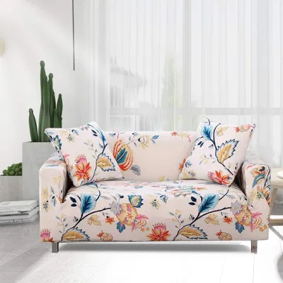 Sofá elástico Cover sofá impreso Covers sofá-funda para 3 Coches de cojín Protector universal de mobiliario elástico con funda de almohada 1 (grande, flor blanca)