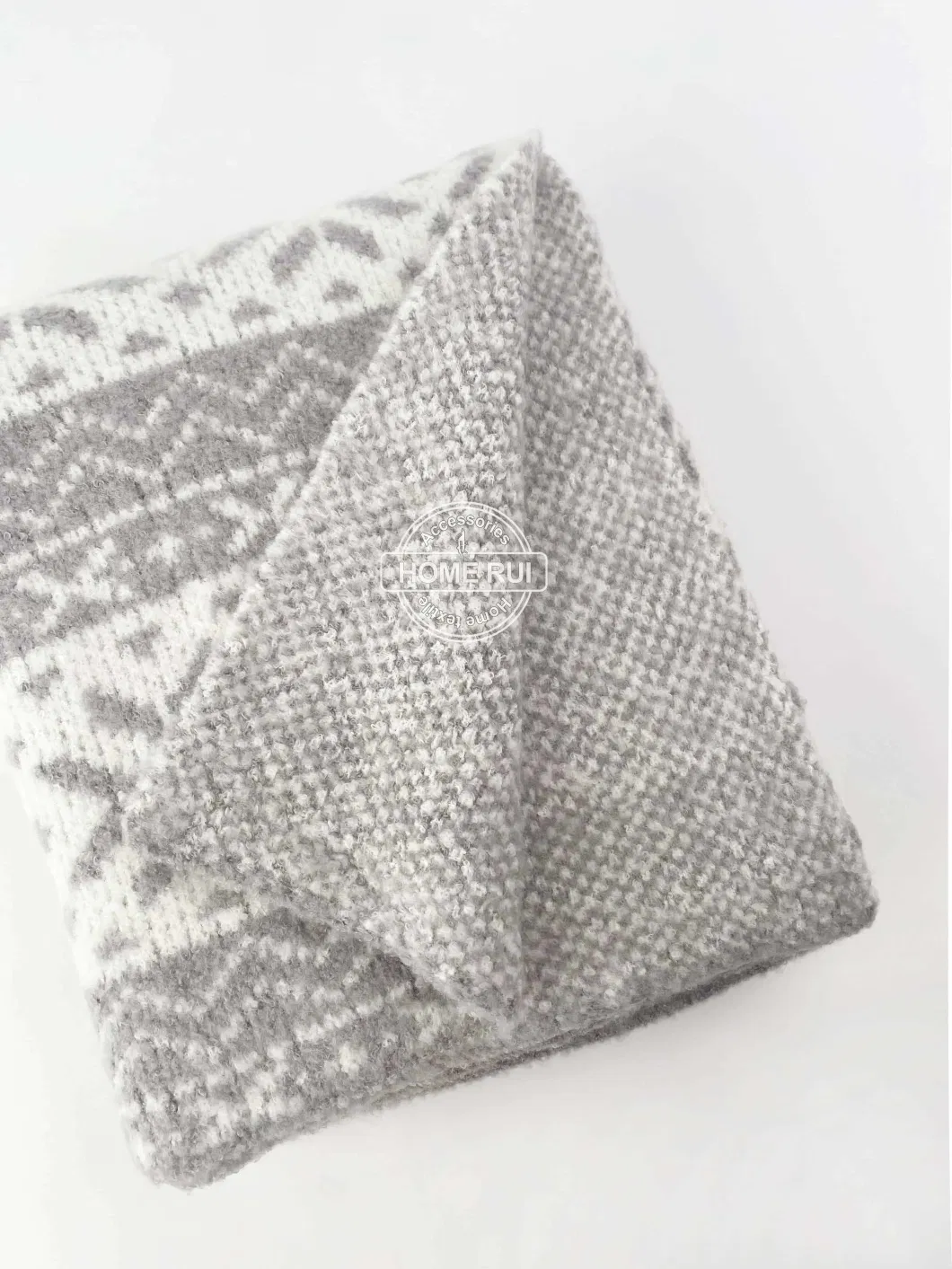 Home Outdoor Travel Bed Sofa Car Soft Warm Grey White Jacquard Fleece Cozy Faire Island Design Throw Blanket Cover