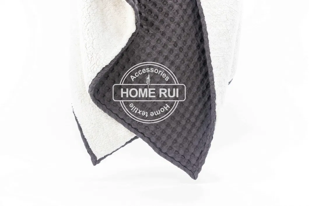 Home Outdoor Travel Bed Sofa Car Soft Warm Grey Two Sides Plaid Checks Waffle Cozy Fur Fleece Sherpa Throw Blanket Cover