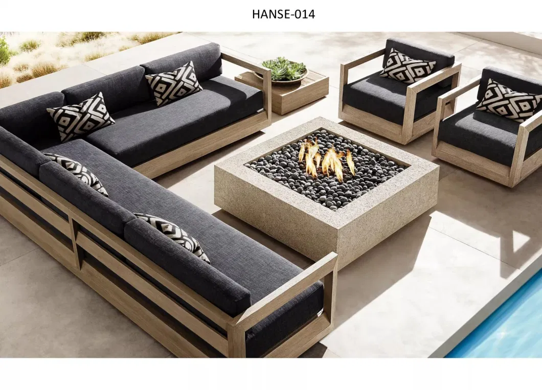 Luxury Waterproof Modern Garden Furniture Set Patio Couch Sectional Teak Wood Balcony Furniture Outdoor Sofa