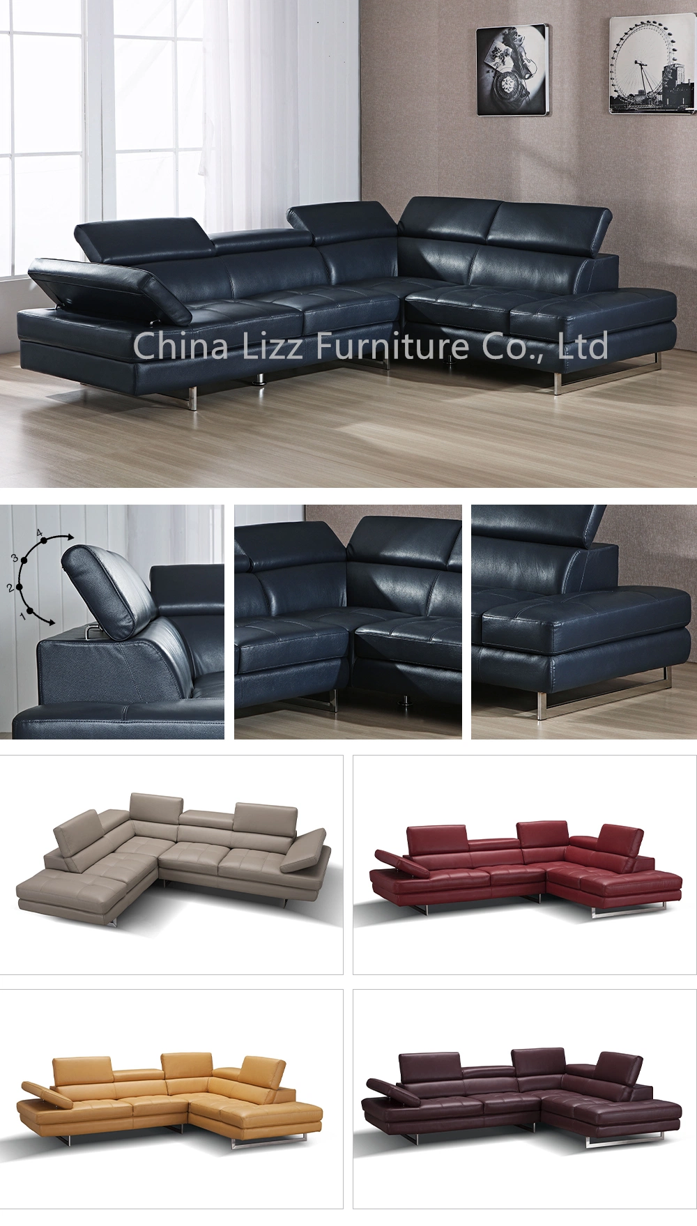 Home Household Sectional L Shape Corner Leather Sofa