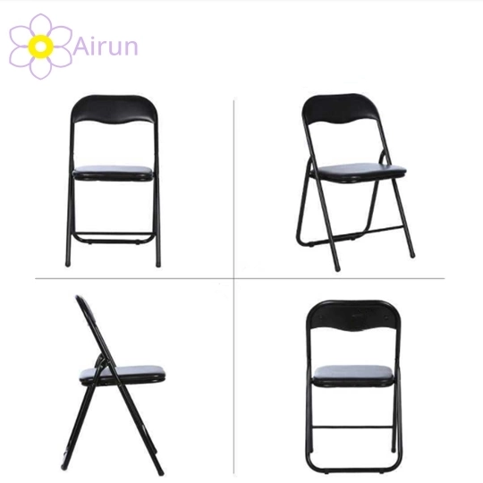 Factory Supply Backrest Home Portable Simple Stool Computer Office Meeting Dormitory Metal Frame PU Cover Folding Dining Chair