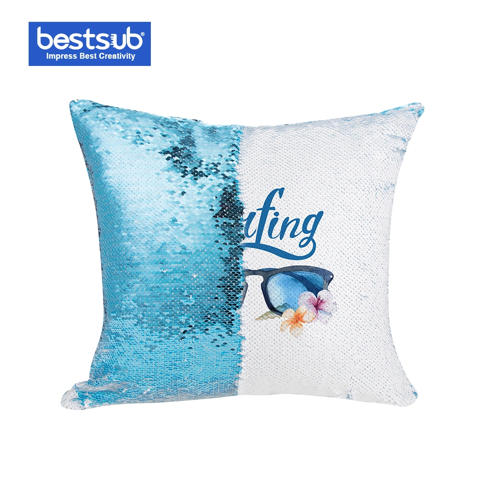 Sublimation Flip Sequin Pillow Cover (Light Blue w/ White, 40*40cm)