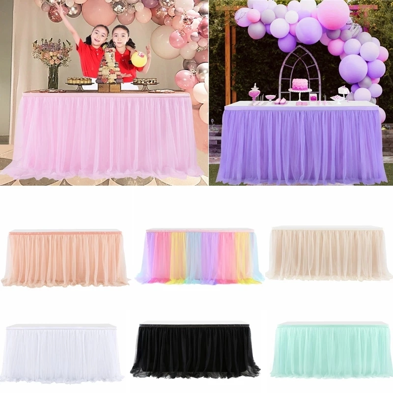 Custom Design 183X77cm Table Skirts Birthday Tulle Table Skirting Wedding Party Tutu Tulle Table Skirt Baby Shower Wedding Party Home Decor