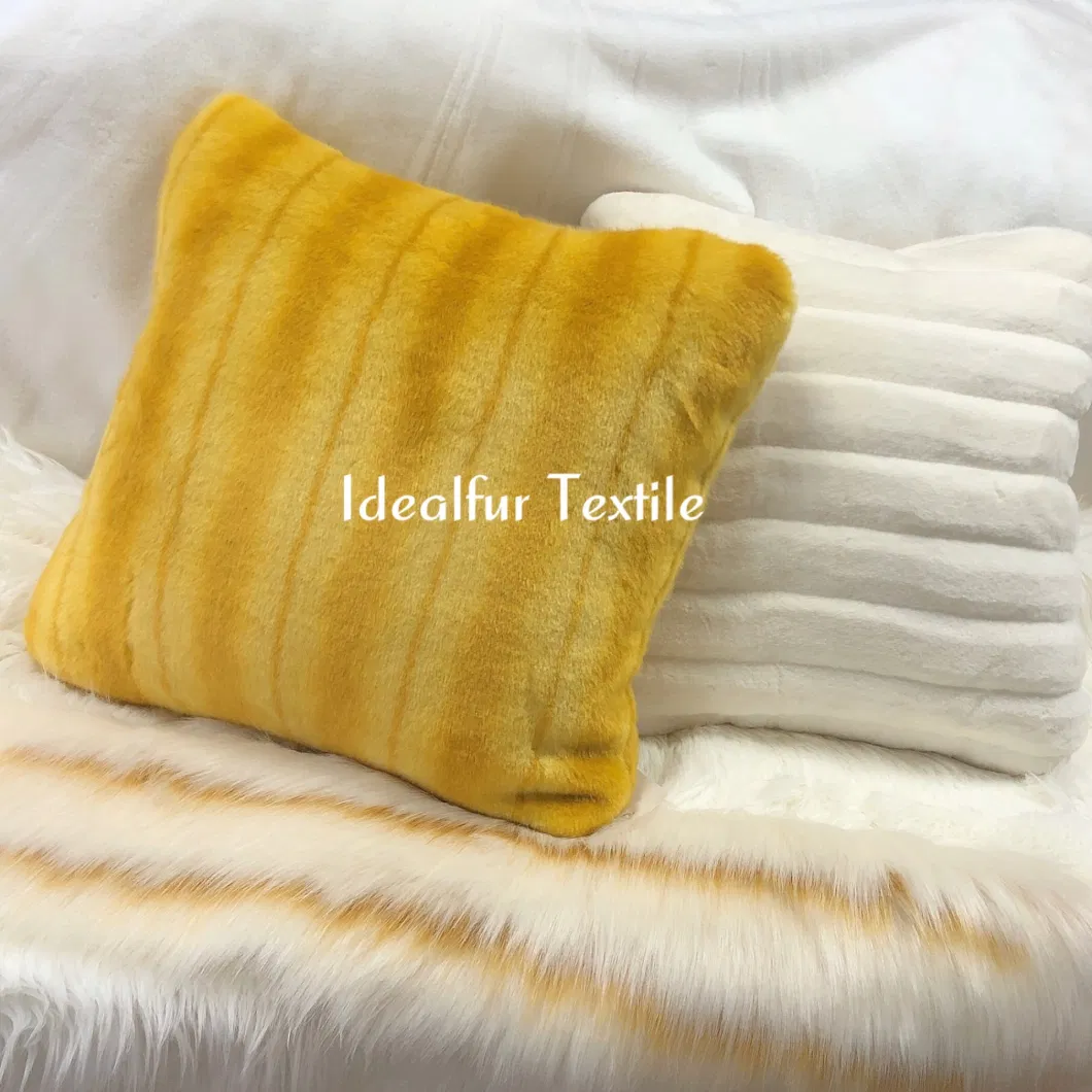 Yellow Strip Printing Soft Faux Fur Pillow/Fur Cushion Cover