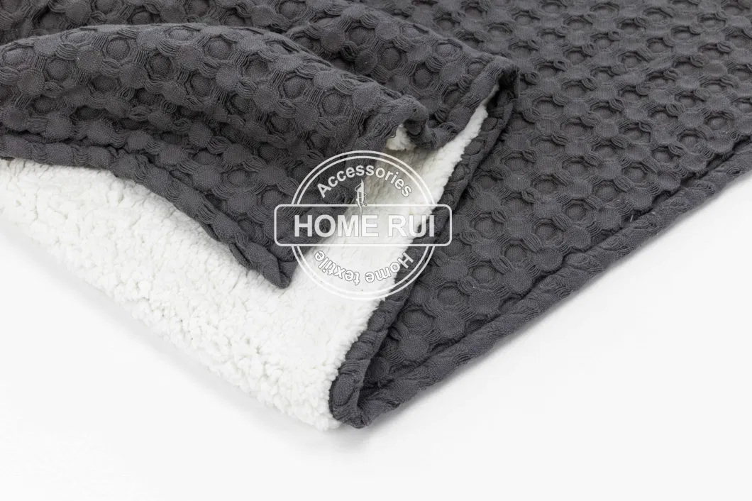 Home Outdoor Travel Bed Sofa Car Soft Warm Grey Two Sides Plaid Checks Waffle Cozy Fur Fleece Sherpa Throw Blanket Cover