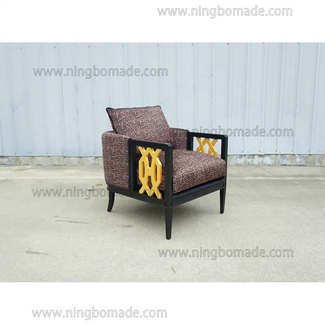 Contemporary Design Model Furniture Black and Golden Birch with Velvet Fabric-C Arm Sofa Chair