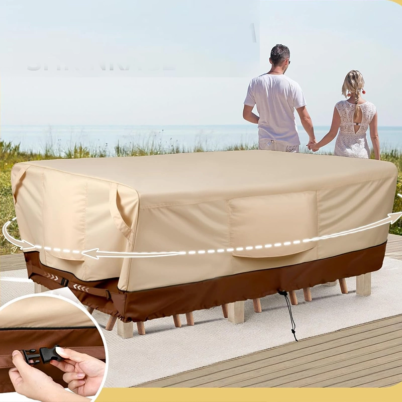 Outdoor Garden Table and Chair Protective Cover Made of Oxford Cloth Material 420d Oxford Cloth Beige Waterproof and Sunscreen