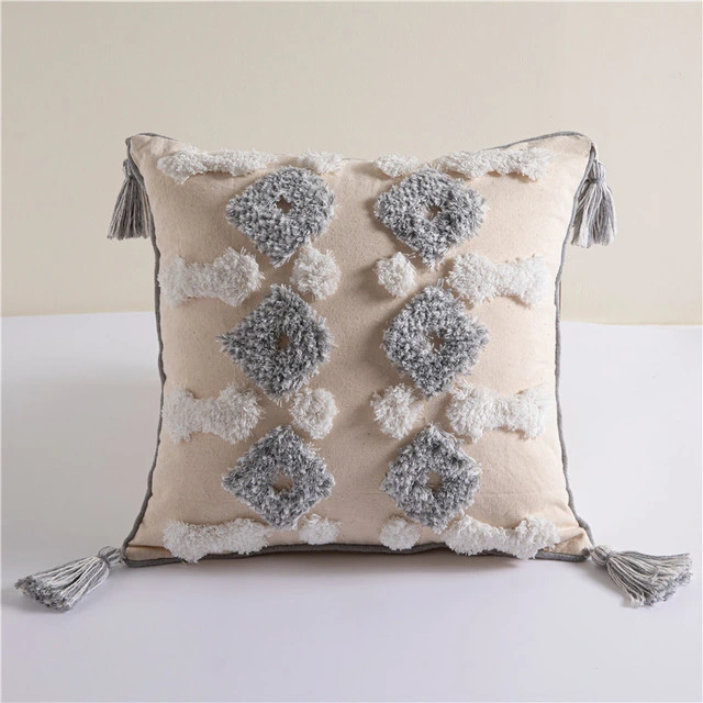 Tassels Boho Cotton Line Beige Cushion Cover Bedroom Living Room Sofa Car Cushion Cover