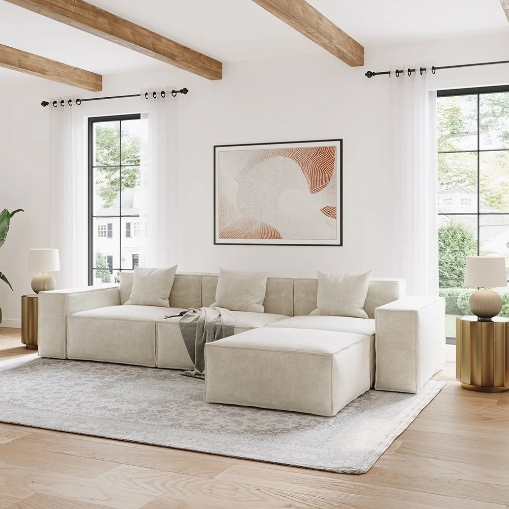 115.75 Modular Sofa with L-Shape Sofa with Track Arm, Deep Seater Couch, Anti-Scratch and Water-Proof, Beige