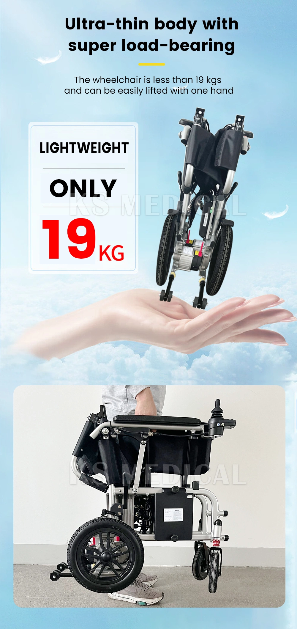Ksm-509 Buy Portable Lightweight Only 16.5 Kgs Foldable Electric Wheelchair Smart Drive Medicare Wheel Chair for Disabled