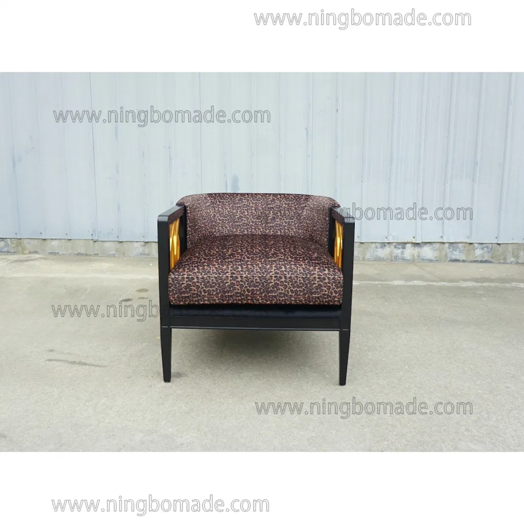 Contemporary Design Model Furniture Black and Golden Birch with Velvet Fabric-C Arm Sofa Chair