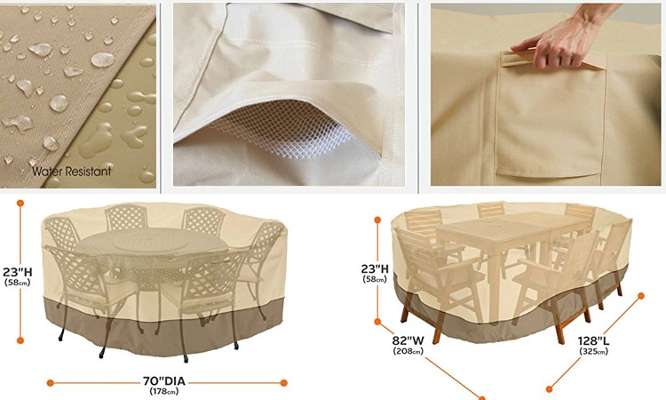 Outdoor Garden Table and Chair Protective Cover Made of Oxford Cloth Material 420d Oxford Cloth Beige Waterproof and Sunscreen