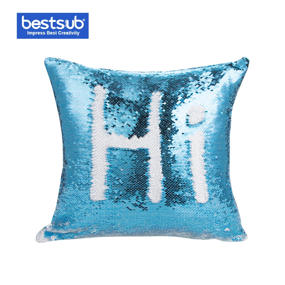 Sublimation Flip Sequin Pillow Cover (Light Blue w/ White, 40*40cm)