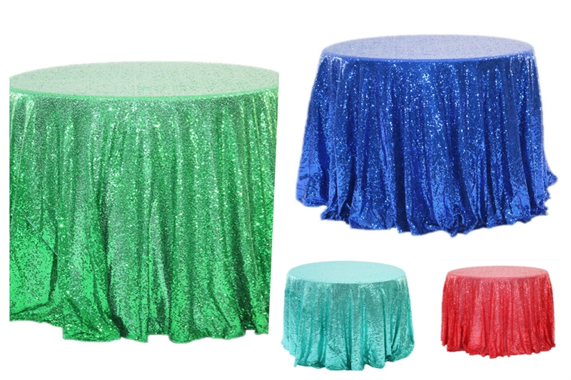 High Quality Hotels Round Table Cloth Sequin Decoration Party Hotel Banquet Restaurant Table Cloth Green 100% Polyester Table Cover