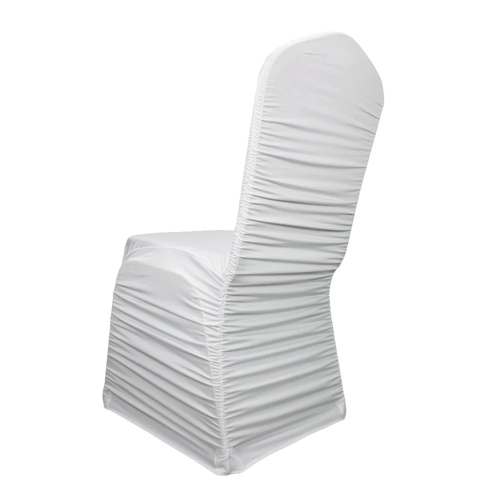 Luxury White Stretch Spandex Ruched Banquet Wedding Slipcovers Chair Covers