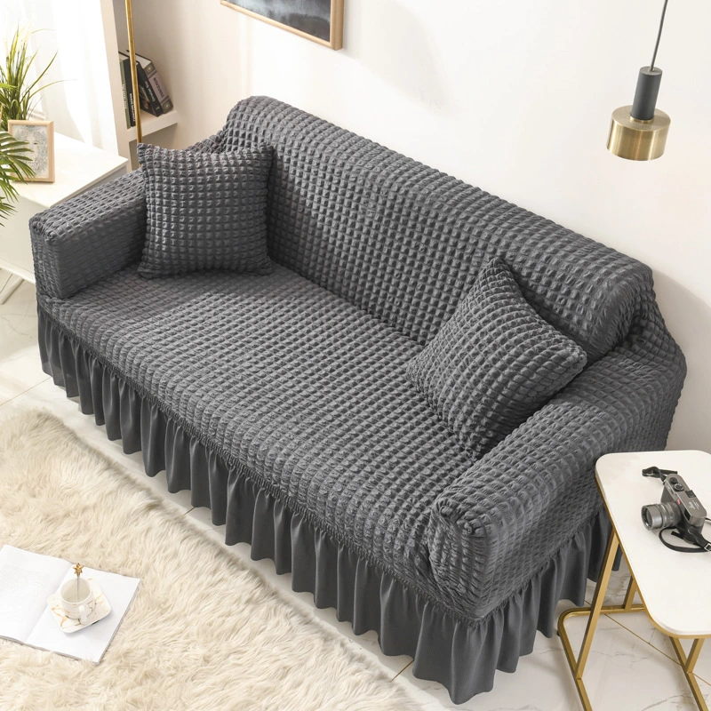 Nonslip Solid Colors 1/2/3/4 Seaters Home Decorative Sofa Cover with Ruffles