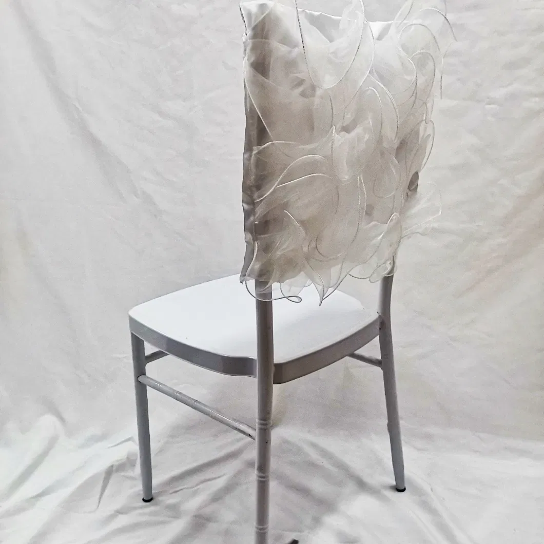 White Organza Wedding Chair Back Decoration Chair Back Cover Caps with Flower Sash Decor