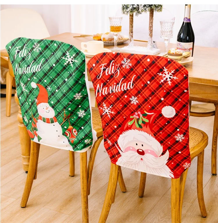 New Red and Green Snowflake with Snowman and Santa Claus Christmas Back Chair Cover