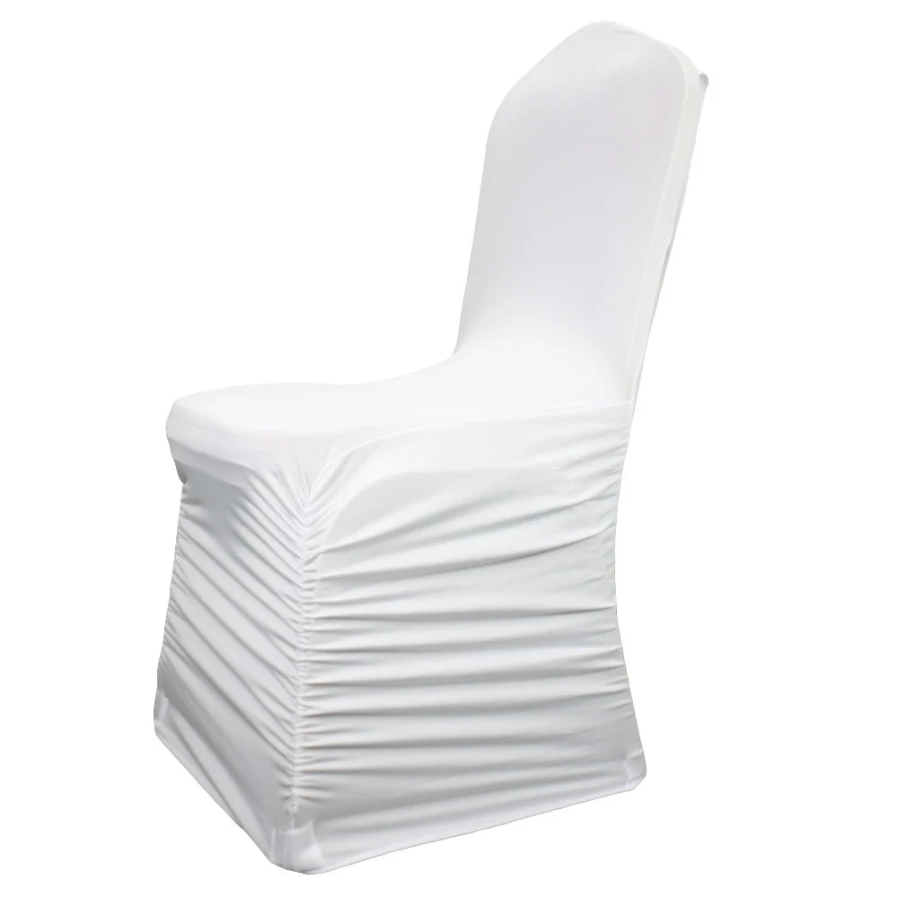 Luxury White Stretch Spandex Ruched Banquet Wedding Slipcovers Chair Covers
