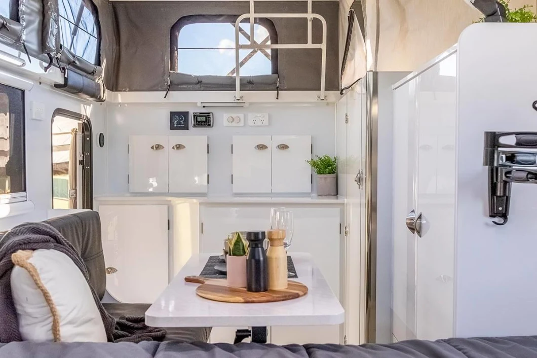 Ecocampor RV 13FT Pop Top Caravan off Road Hybrid Caravan Travel Trailer with Built-in Toilet