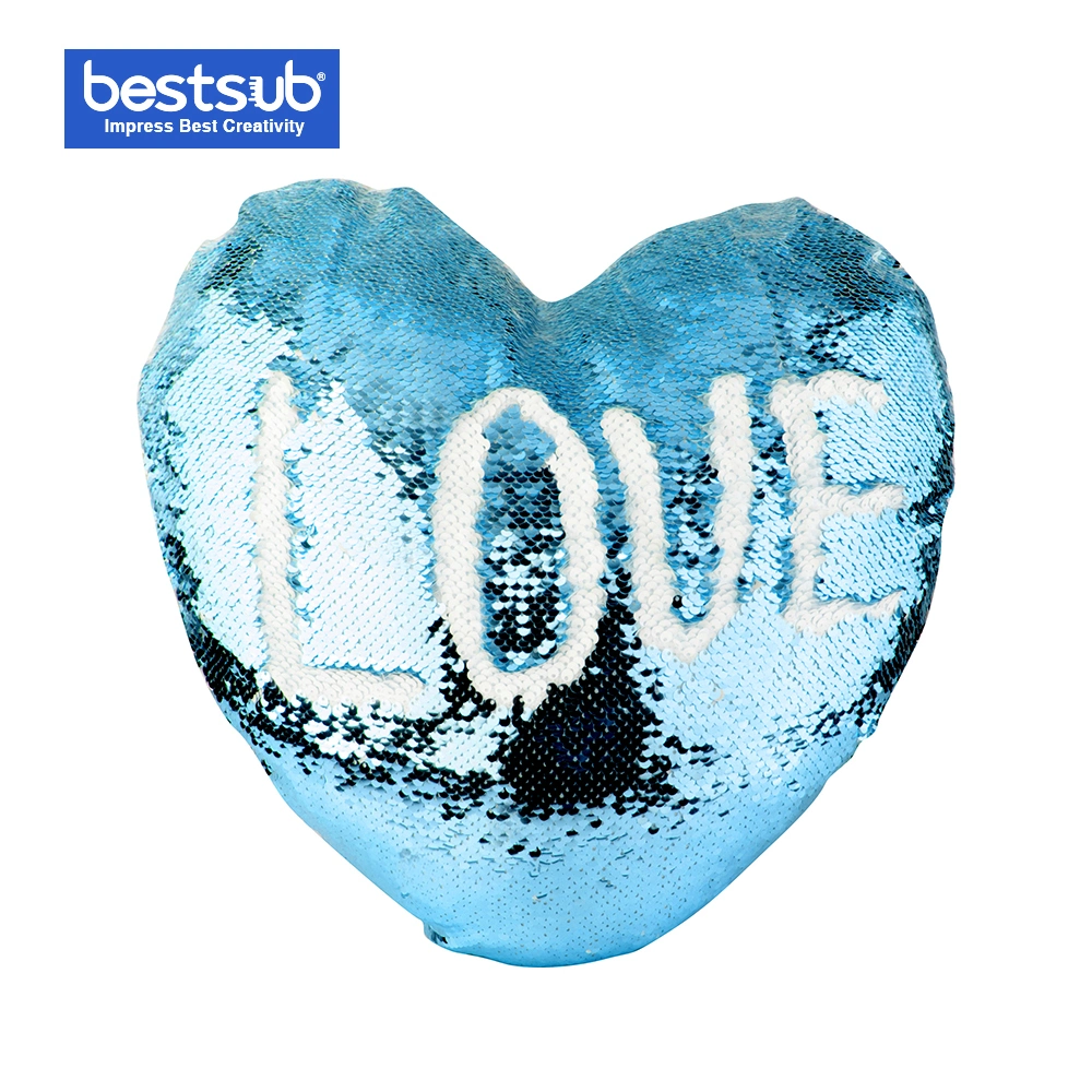 Sublimation Heart Shaped Sequin Pillow Cover (Light Blue w/ White, 39*44cm)