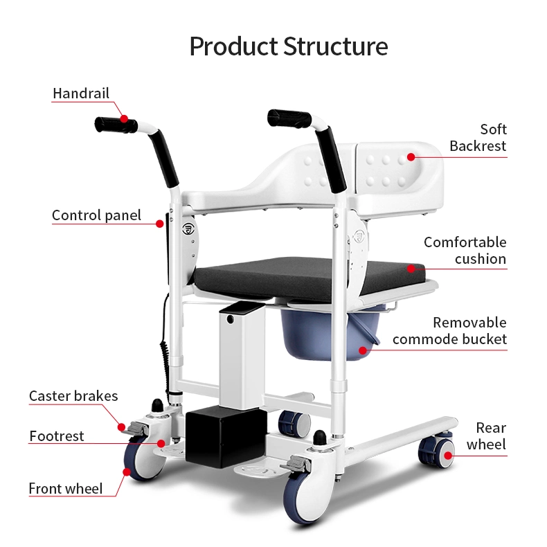 Durable Heavy Duty Steel Patient Transfer Wheelchair Commode Shower Chair Toilet Chair Wheels with Remote Control