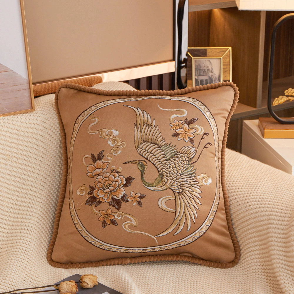Elegant and Luxurious Chinese Crane Patterned Cushion Cover