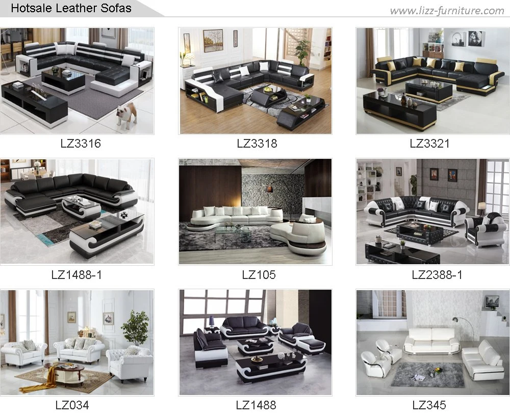 European Modern Hotel Genuine Leisure Leather Sofa with LED