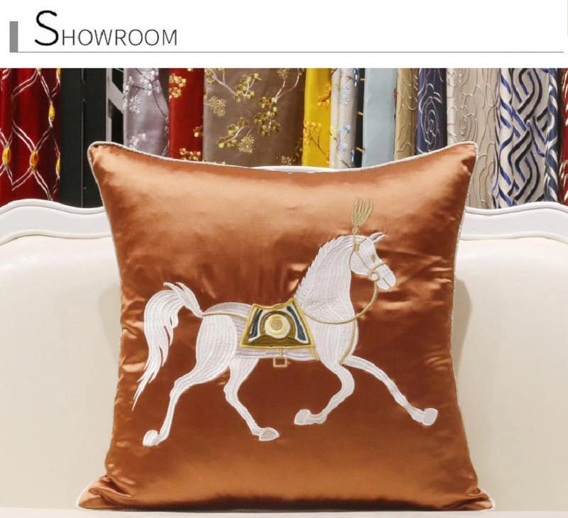 Hotel Supply Sofa Embroidery Horse Light Blue Decorate Throw Pillow Covers