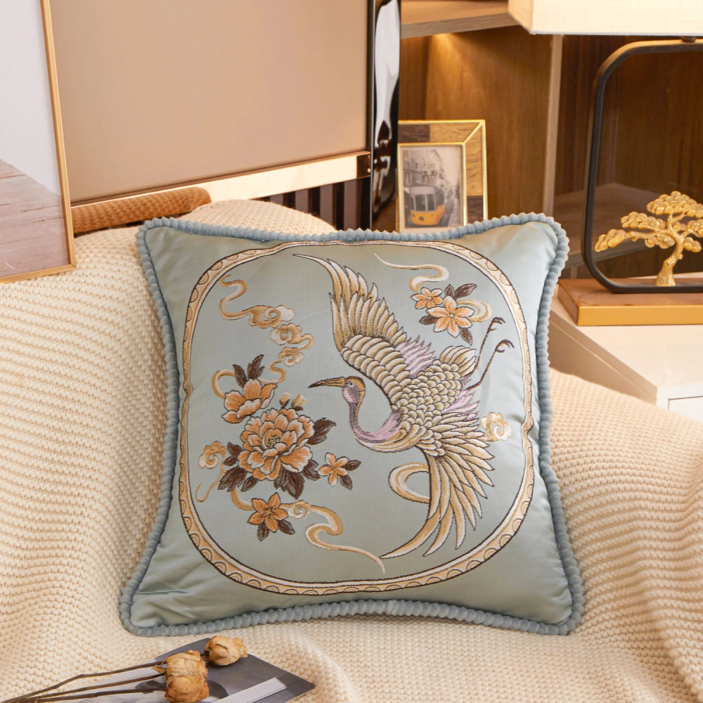 Elegant and Luxurious Chinese Crane Patterned Cushion Cover