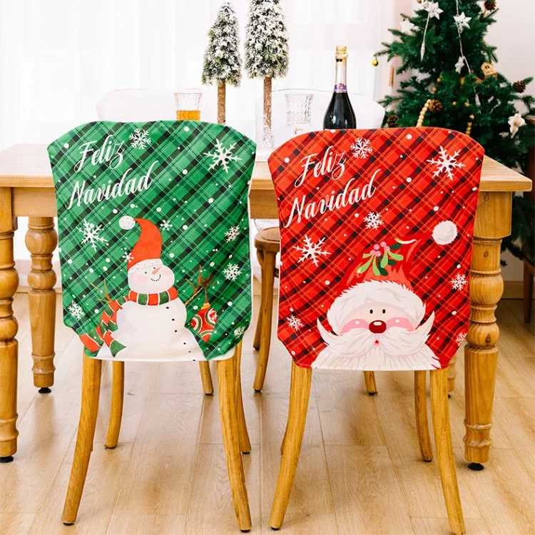 New Red and Green Snowflake with Snowman and Santa Claus Christmas Back Chair Cover